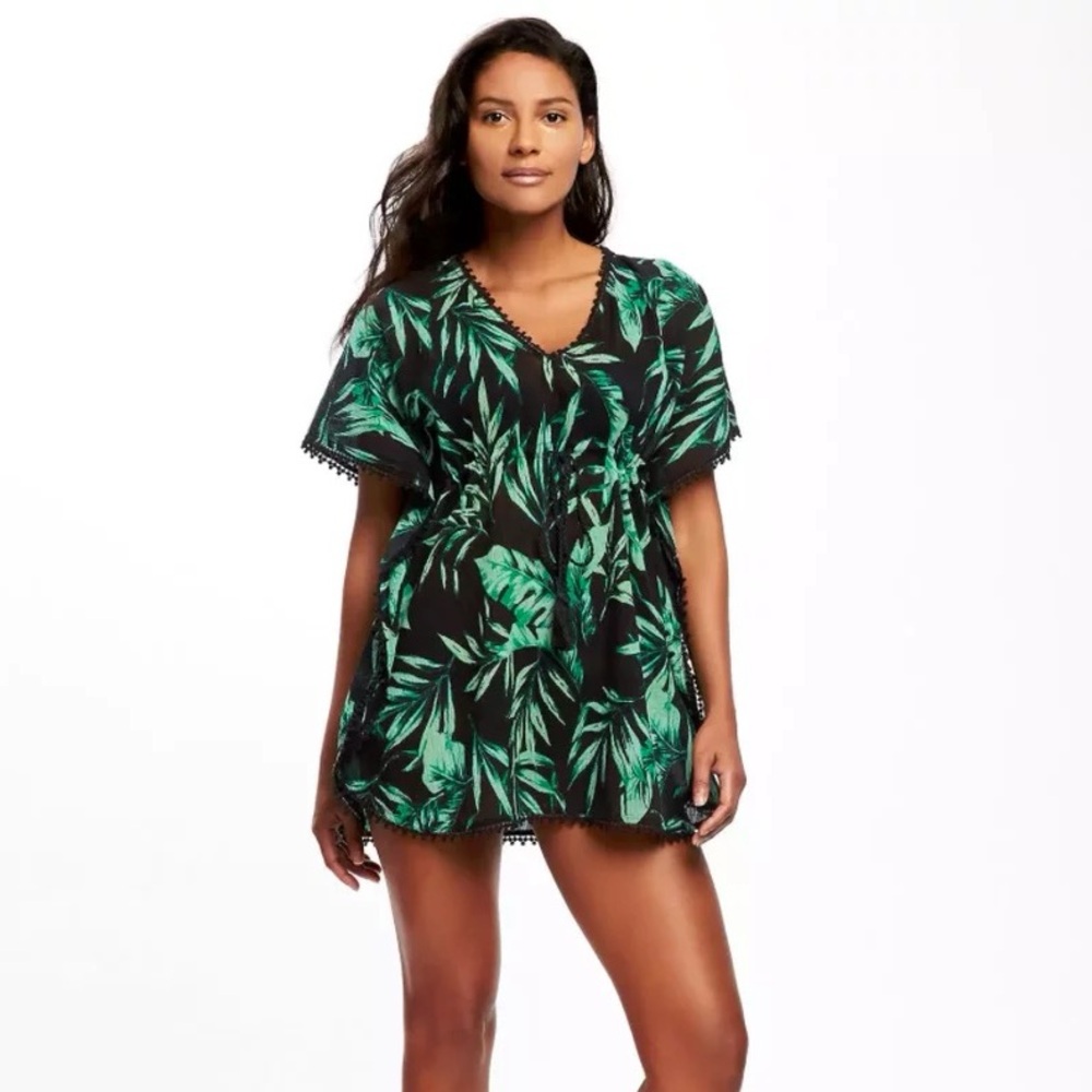 Old Navy Swim Cover-up Tropical Green and Black Print - Small